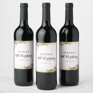 Étiquette Pour Bouteilles De Vin Fleurs violettes 60e anniversaire