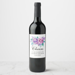 Étiquette Pour Bouteilles De Vin Fleurs violettes et roses. Floral applaudit mariag