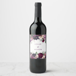 Étiquette Pour Bouteilles De Vin Fleurs violettes luxuriantes   Mariage romantique