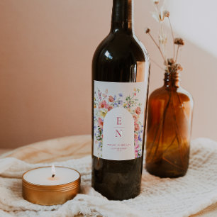 Étiquette Pour Bouteilles De Vin Flirt Floral Meadow   Mariage d'été