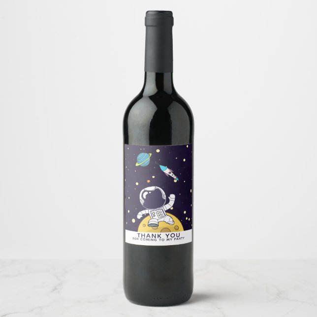 Étiquette Pour Bouteilles De Vin FloaTS de l'astronaute spatial dans le Merci spati (Devant)