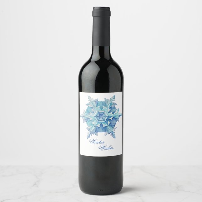 Étiquette Pour Bouteilles De Vin Flocon de neige aquarelle (Devant)