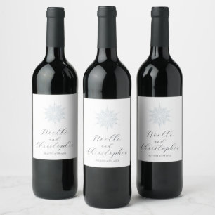 Étiquette Pour Bouteilles De Vin Flocon de neige bleu glace Élégant Mariage d'hiver