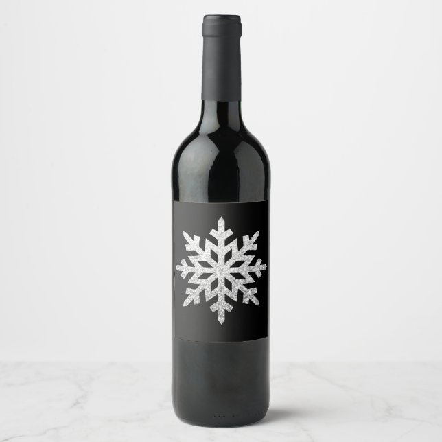 Étiquette Pour Bouteilles De Vin Flocon de neige Parties scintillant en argent (Devant)