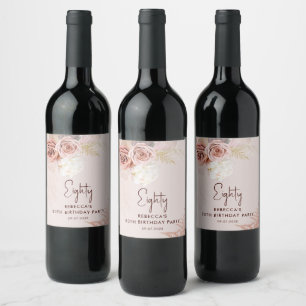 Étiquette Pour Bouteilles De Vin Floral 80e anniversaire de fête Pampas Grass