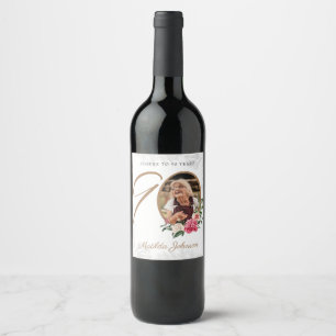 Étiquette Pour Bouteilles De Vin Floral 90e anniversaire White Gold Photo personnal