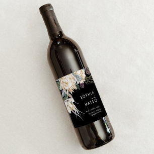 Étiquette Pour Bouteilles De Vin Floral blanc Étiquette de vin Mariage noir