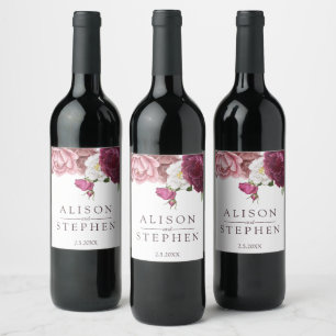 Étiquette Pour Bouteilles De Vin Floral Bourgogne Mariage personnalisé