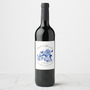 Étiquette Pour Bouteilles De Vin Floral Chinoiserie Bird Folid Bleu Blanc Mariage