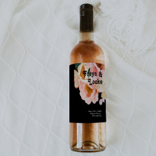 Étiquette Pour Bouteilles De Vin Floral coloré gras   Étiquette de vin Mariage noir