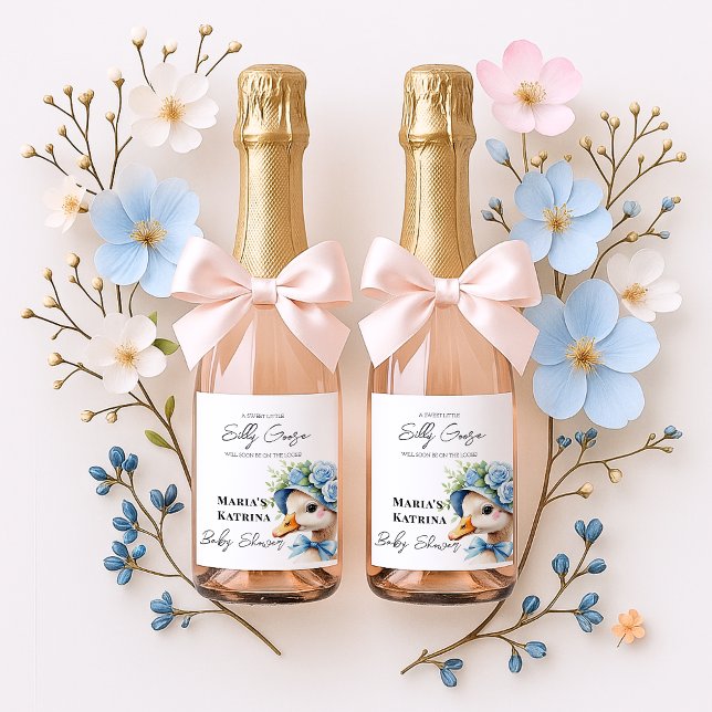 Étiquette Pour Bouteilles De Vin Floral Coquette Bow  Silly Goose Boy Baby shower (Créateur téléchargé)
