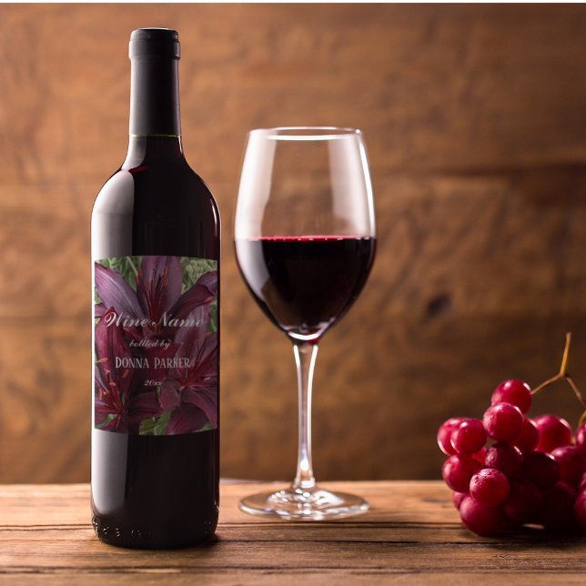 Étiquette Pour Bouteilles De Vin Floral Dark Red Asiatic Lilie (In Situ Glass of Wine)