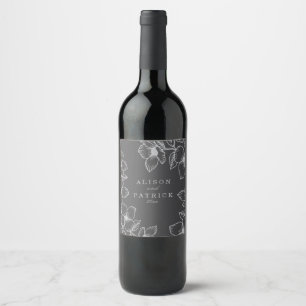 Étiquette Pour Bouteilles De Vin Floral gris