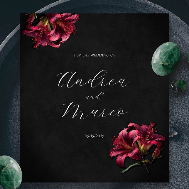 Étiquette Pour Bouteilles De Vin Floral Lilly Mariage gothique foncé (Floral Lilly Dark Gothic Wedding Wine Label)