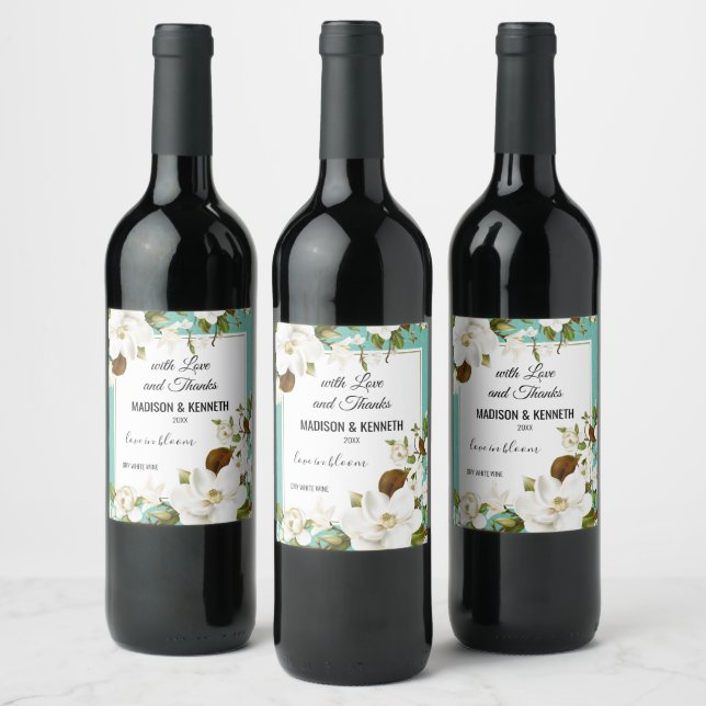 Étiquette Pour Bouteilles De Vin Floral Magnolia (Bouteilles)