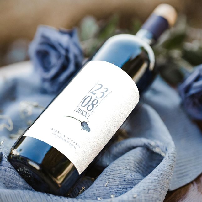 Étiquette Pour Bouteilles De Vin Floral Mariage Dusty Blue ID889 (Créateur téléchargé)