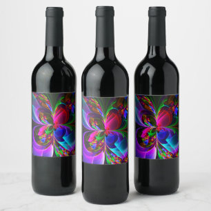 Étiquette Pour Bouteilles De Vin Floral moderne Art Abstrait Rouge Bleu Motif #12