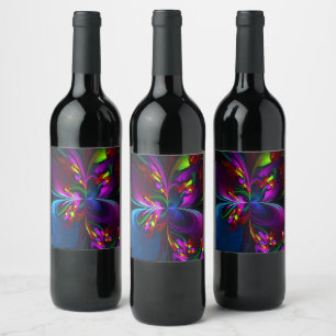 Étiquette Pour Bouteilles De Vin Floral moderne Art Abstrait Rouge Bleu Motif #15