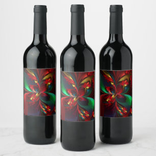 Étiquette Pour Bouteilles De Vin Floral moderne Art Abstrait Rouge Vert Motif #11