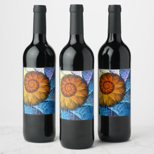 Étiquette Pour Bouteilles De Vin Floral Orange Bleu Jaune Art Abstrait