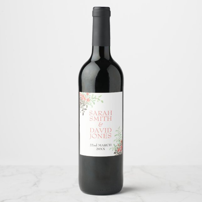 Étiquette Pour Bouteilles De Vin Floral peint (Devant)