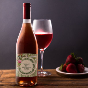 Étiquette Pour Bouteilles De Vin Floral rose rose vert vintage rétro