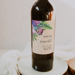 Étiquette Pour Bouteilles De Vin Floral tropical coloré Mariage de pêche