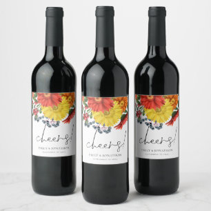 Étiquette Pour Bouteilles De Vin Florales d'automne colorées Honneurs Noms Mariage