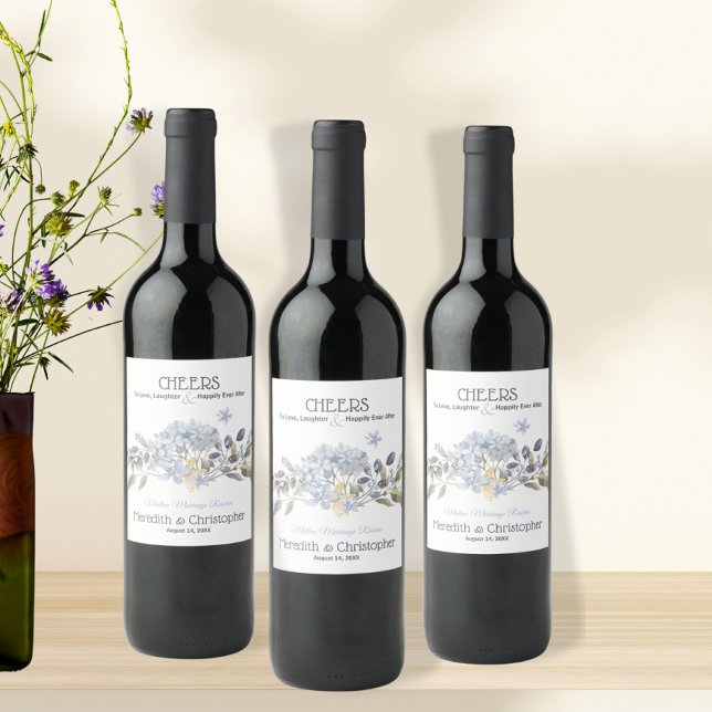 Étiquette Pour Bouteilles De Vin Flore bleu poussiéreux (Créateur téléchargé)