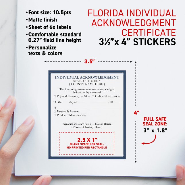 Étiquette Pour Bouteilles De Vin FLORIDE Certificat d'accusé de réception de notair (Elegant (FL) Florida-compliant notary 6x Stickers for Notary individual Acknowledgment certificates)