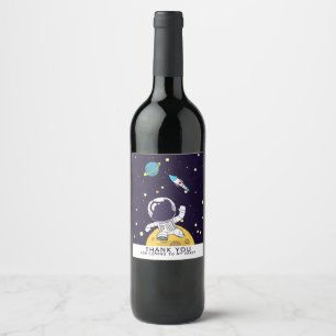 Étiquette Pour Bouteilles De Vin Flotteurs d'astronaute d'astronaute dans le Merci