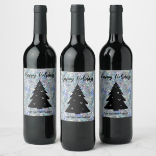 Étiquette Pour Bouteilles De Vin Fond de pierre opale holographique Joyeuses Fêtes