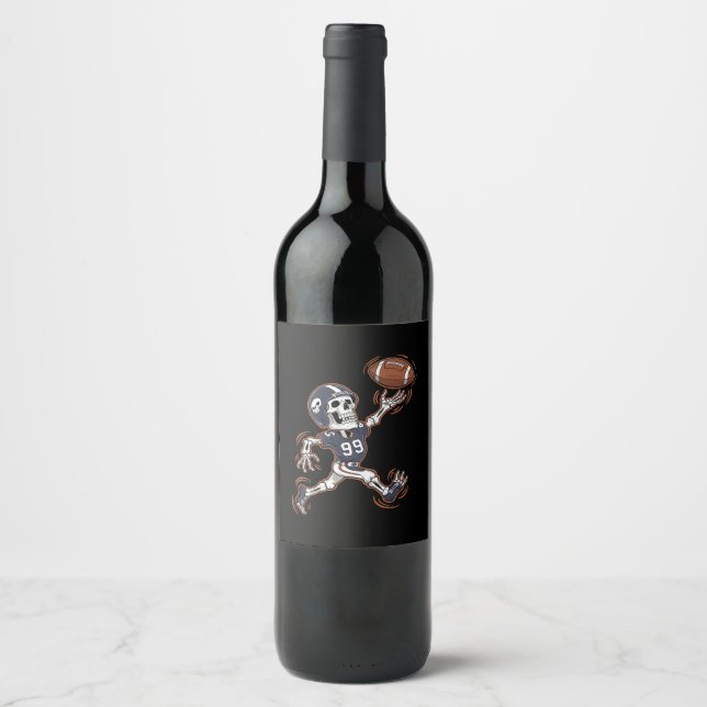 Étiquette Pour Bouteilles De Vin Football américain Squelette Halloween Football (Devant)