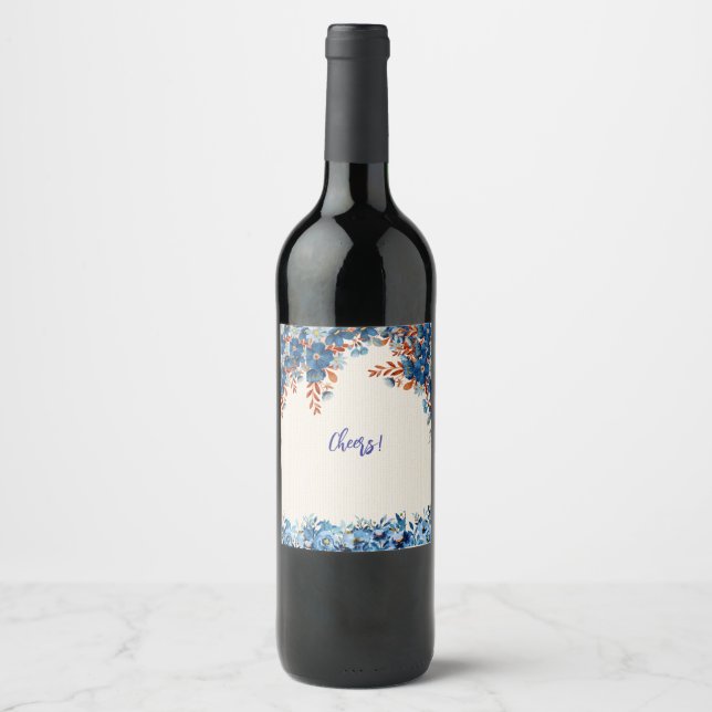 Étiquette Pour Bouteilles De Vin Foral bleu (Devant)