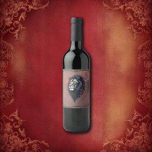 Étiquette Pour Bouteilles De Vin Force et délicatesse unies, un lion noir