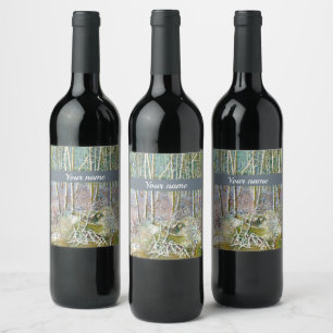 Étiquette Pour Bouteilles De Vin forêt d'hiver peinture aquarelle
