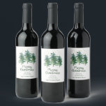 Étiquette Pour Bouteilles De Vin Forêt hivernale Joyeux Noël Compagnie<br><div class="desc">Ces superbes autocollants pour bouteille à l'aquarelle qui disent "Joyeux Noël - Vous souhaite paix et joie pour cette période de fêtes" et le nom de votre entreprise, avec des motifs élégants de pins multicolores, d'étoiles pailletées d'or et de confettis, sont parfaits pour orner toutes les bouteilles de vin que...</div>