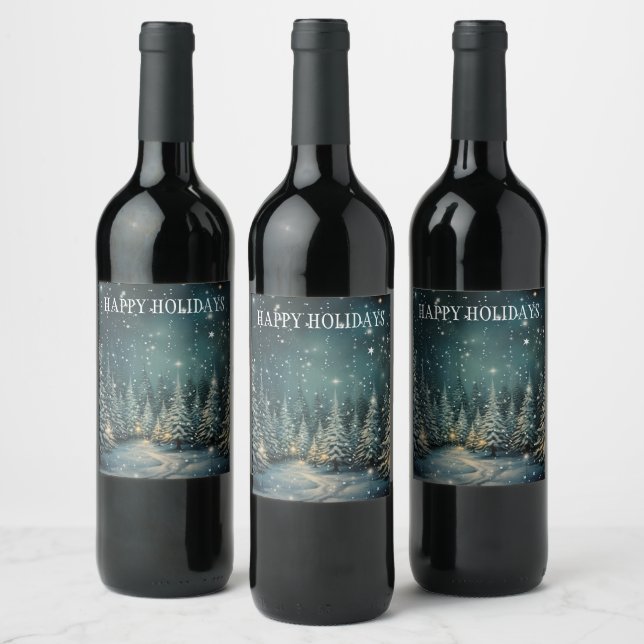 Étiquette Pour Bouteilles De Vin Forêt nocturne d'hiver (Bouteilles)