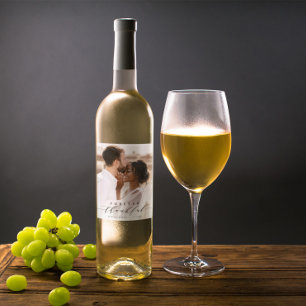 Étiquette Pour Bouteilles De Vin Forever Thankful Black Script Mariage photo