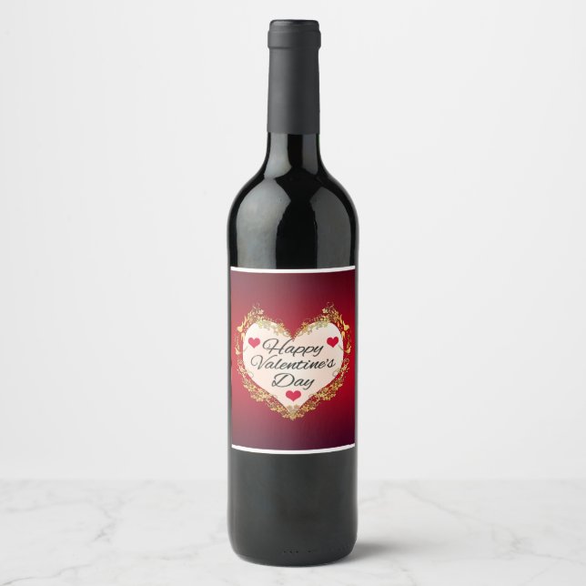 Étiquette Pour Bouteilles De Vin Forme cardiaque Heureuse Sainte-Valentin-47949 (Devant)