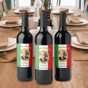 Étiquette Pour Bouteilles De Vin Forza e Coraggio Italia Gold Frame Trump Wine Labe