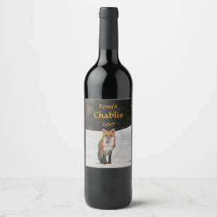 Étiquette Pour Bouteilles De Vin Fox rouge dans l'étiquette blanc de vin de neige