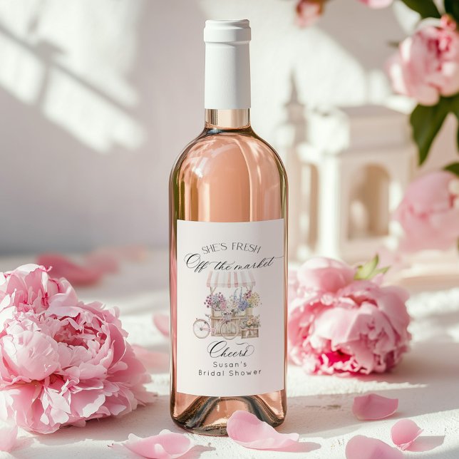 Étiquette Pour Bouteilles De Vin Frais Étalé sur le Marché Chariot de Fleurs Enterr (Créateur téléchargé)