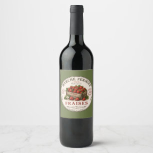 Étiquette Pour Bouteilles De Vin Fraises de marché vintage de paysans français