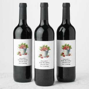 Étiquette Pour Bouteilles De Vin Fraises fraîches cuites dans un seau