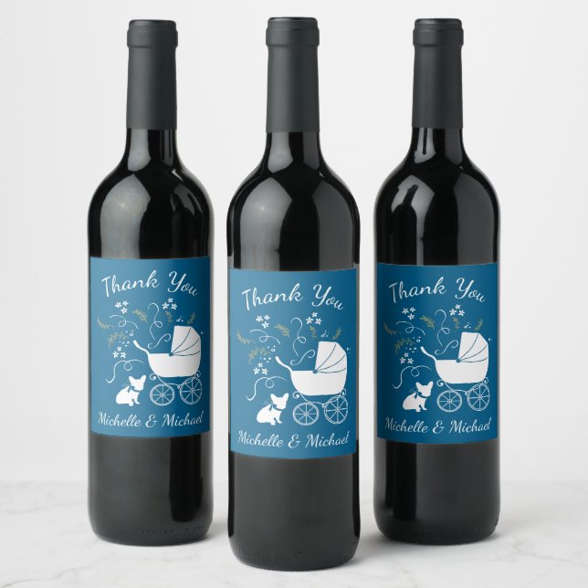 Étiquette Pour Bouteilles De Vin Français Baby shower Bulldog Français Frenchie Blu (Bouteilles)