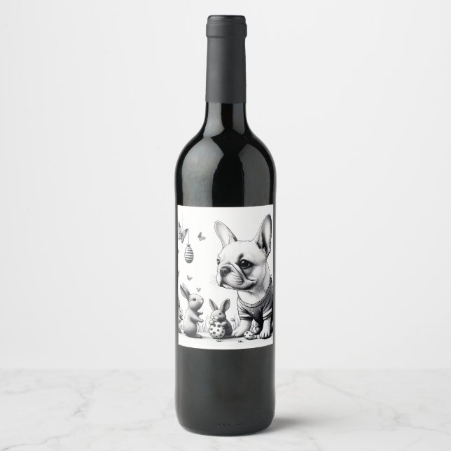 Étiquette Pour Bouteilles De Vin Français et lapins (Devant)