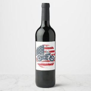Étiquette Pour Bouteilles De Vin Freedom Ride : Moto rétro et drapeau américain