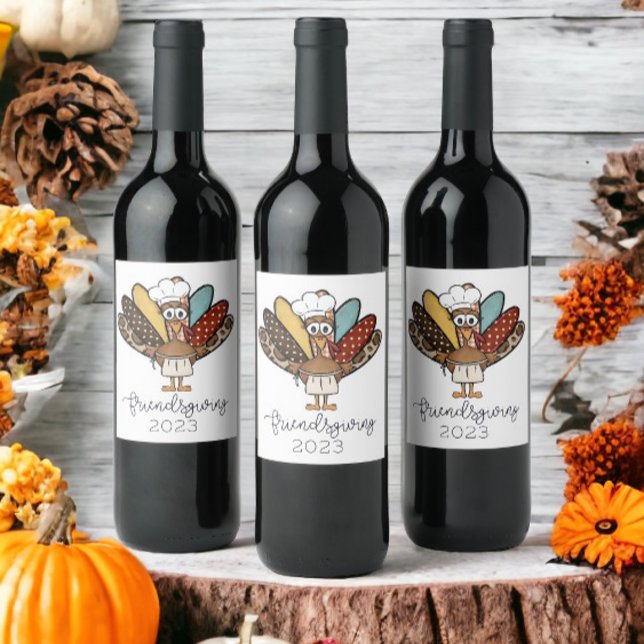 Étiquette Pour Bouteilles De Vin Friendsgiving Turquie année drôle (Créateur téléchargé)