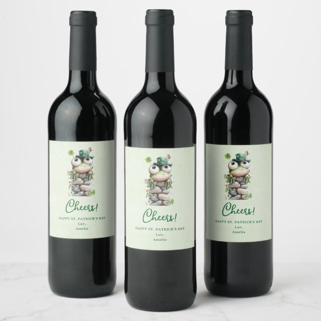 Étiquette Pour Bouteilles De Vin Frog with Green Hat and Shamrock Cute Cheers (Bouteilles)